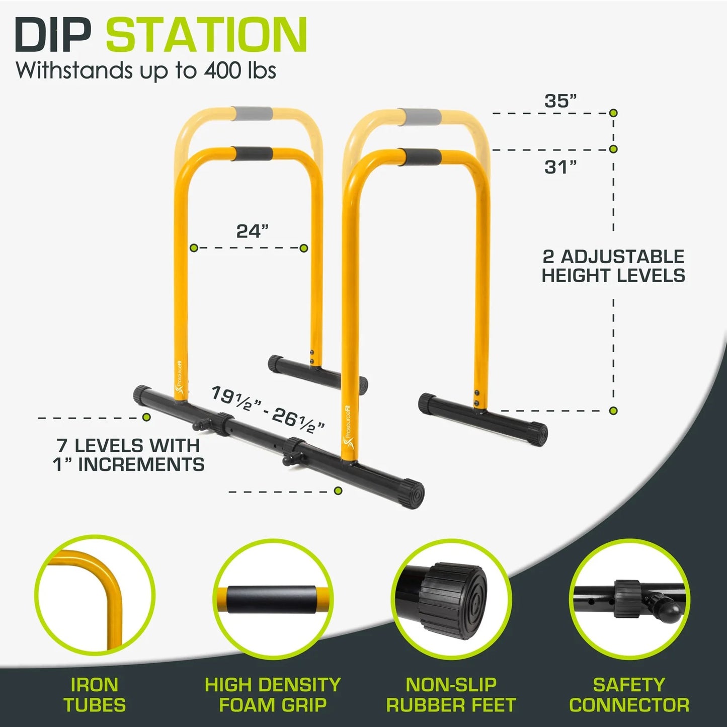 ProsourceFit Dip Stand Station, Heavy Duty Ultimate Body Press Bar with Safety Connector for Tricep Dips - Pre-Owned