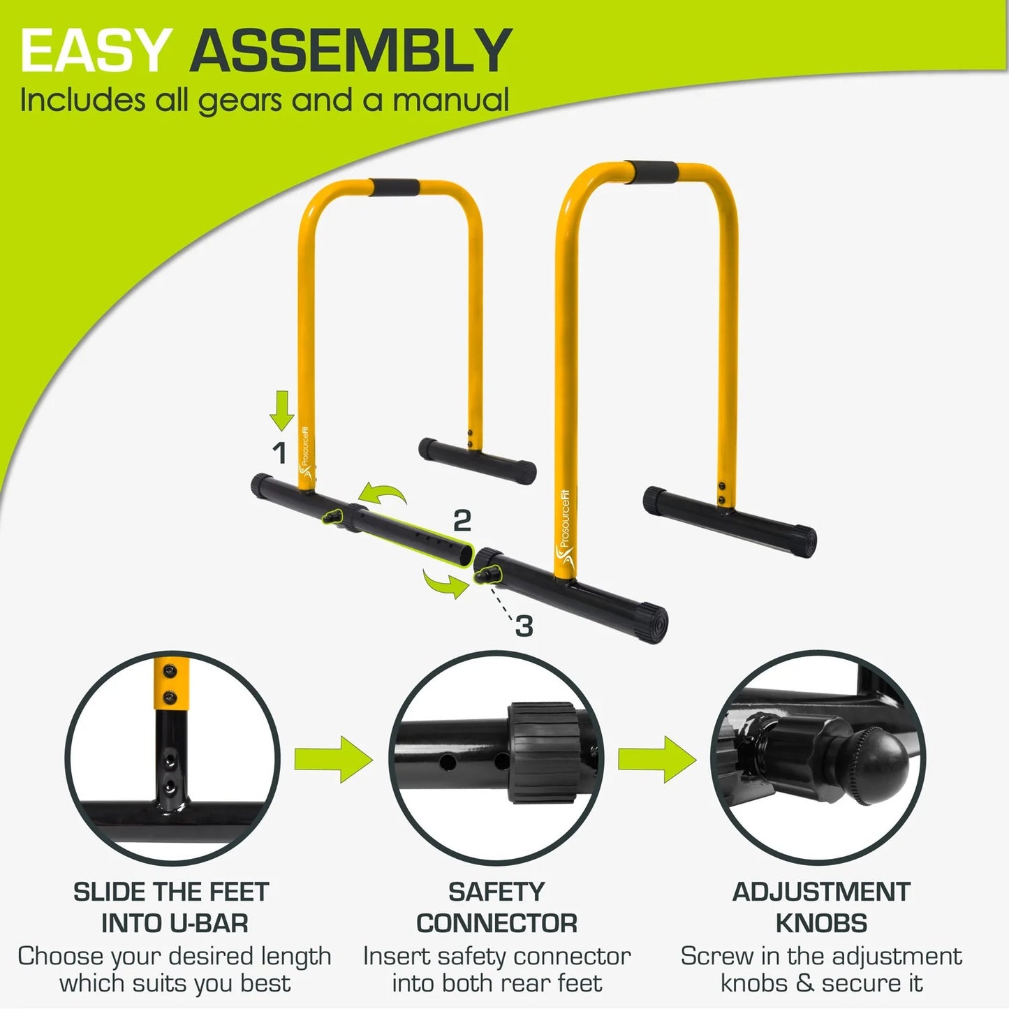 ProsourceFit Dip Stand Station, Heavy Duty Ultimate Body Press Bar with Safety Connector for Tricep Dips - Pre-Owned